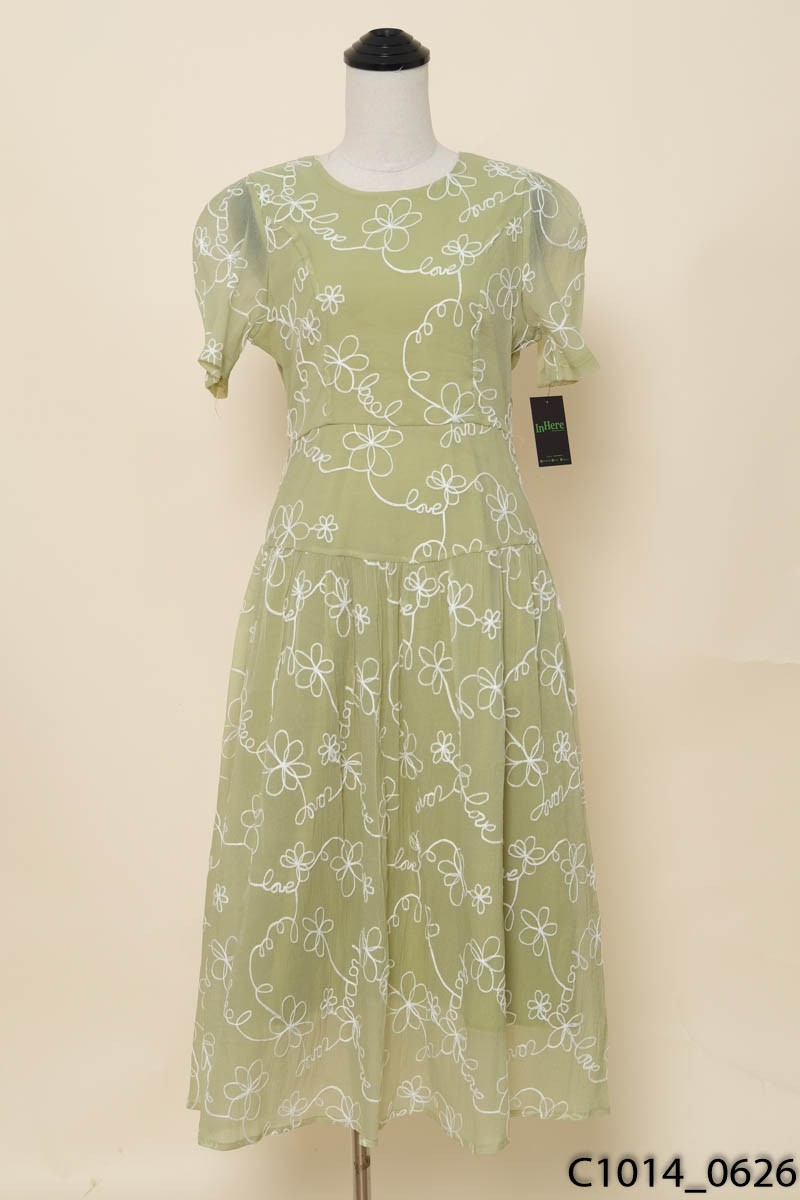 BEMINE- Đầm xanh họa tiết