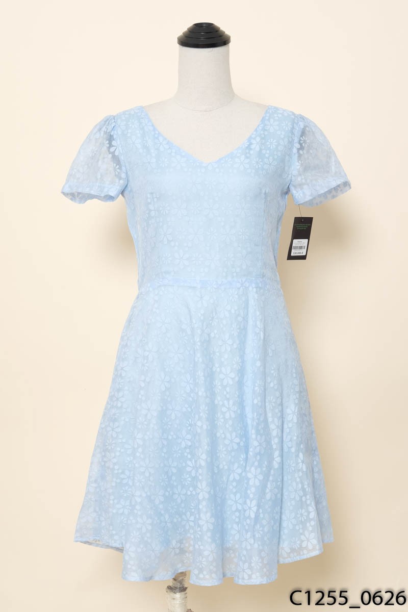 Đầm xanh cổ V