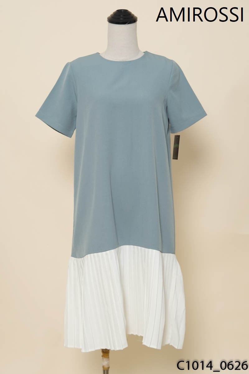 AMIROSSI- Đầm xanh xếp ly đuôi