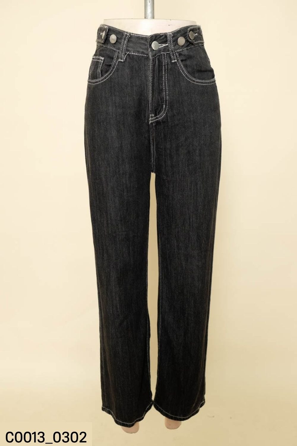 Quần jeans ghi viền chỉ trắng