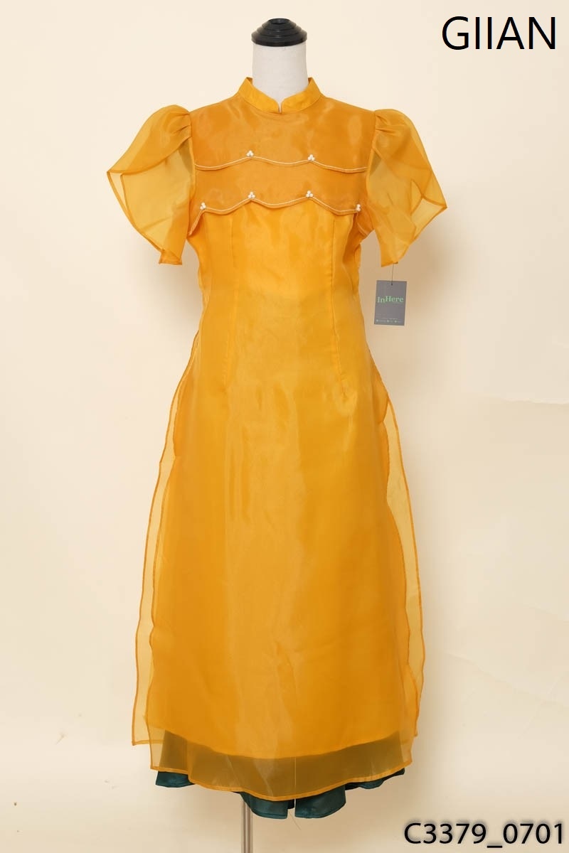 GIIAN- Set áo dài cam quần xanh New Tags