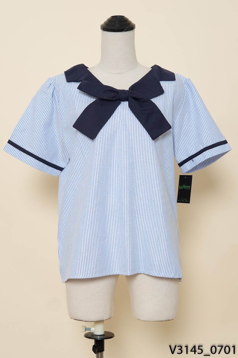LAXMI BOUTIQUE- Áo sọc xanh nơ cổ New Tags