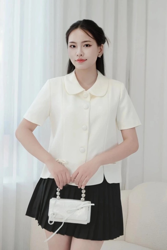 LINLY STORE - Áo khoác be cúc bọc