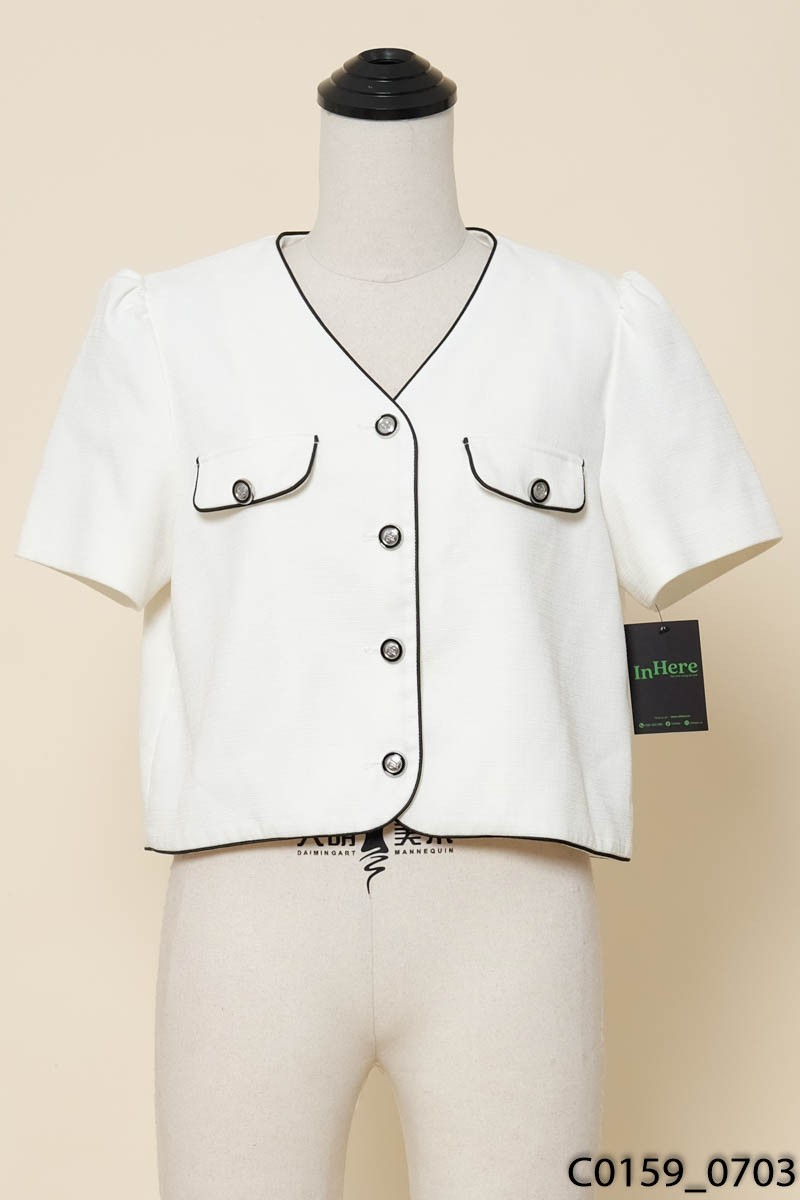 SEMIR - Áo cardigan be viền đen