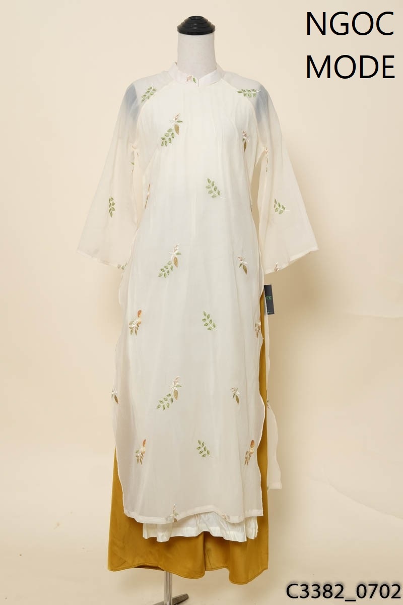 NGOCMODE- Set áo dài vàng thêu hoa