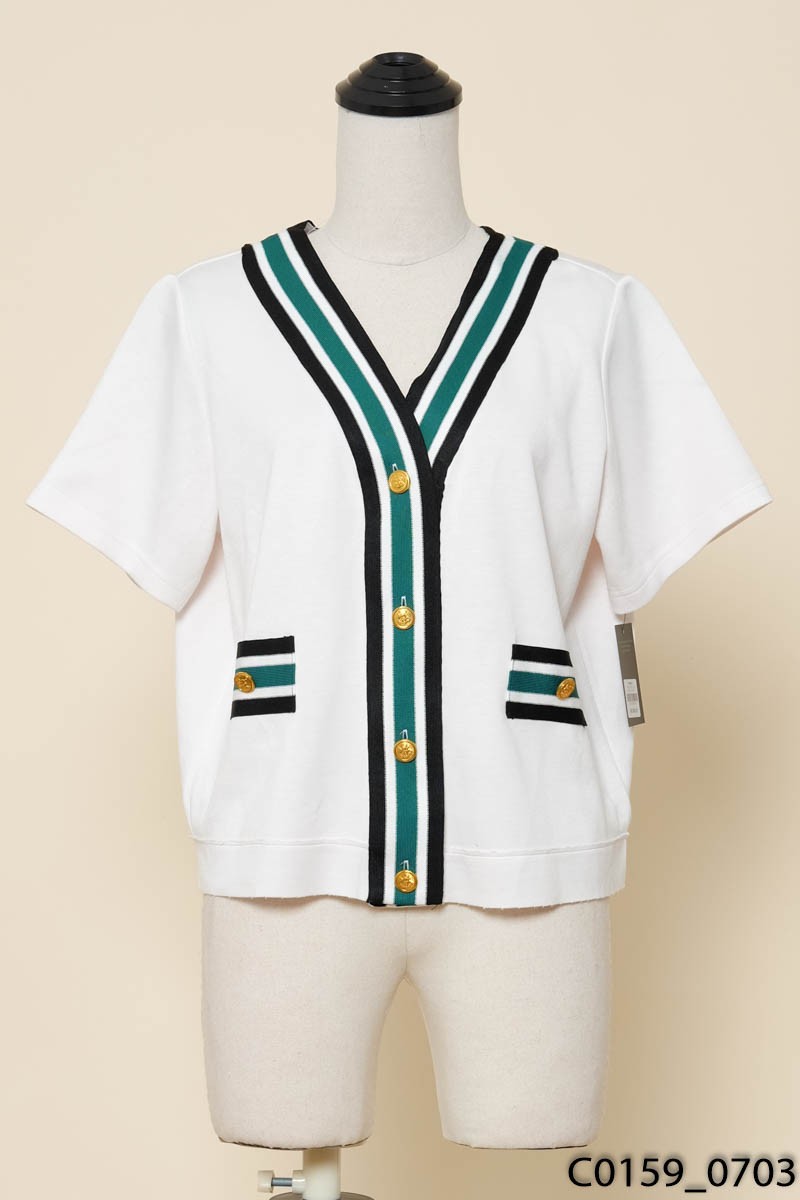 Áo cardigan trắng kẻ xanh đen