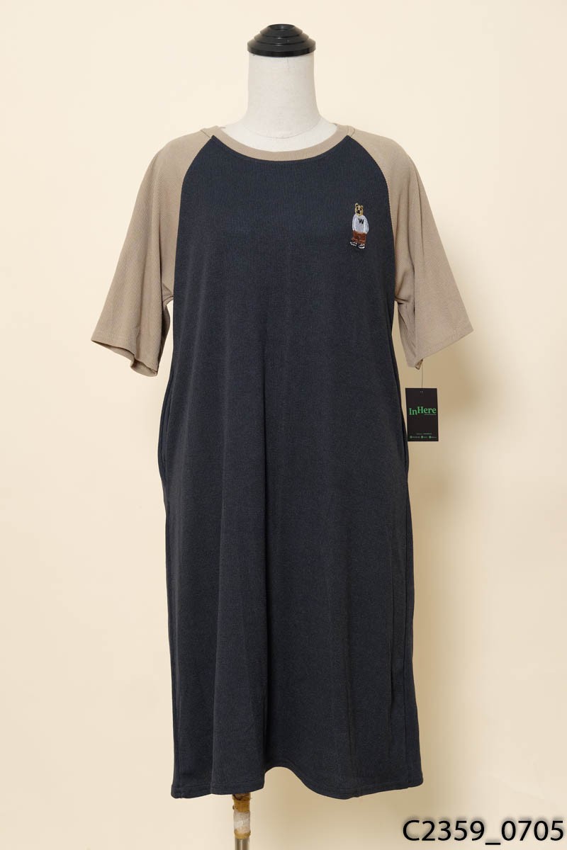 Đầm xanh viền tay nâu