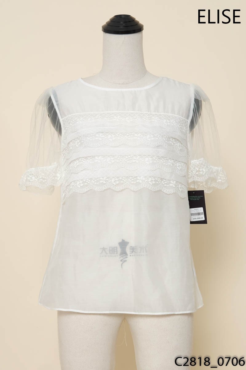 Áo trắng phối tay lưới Elise