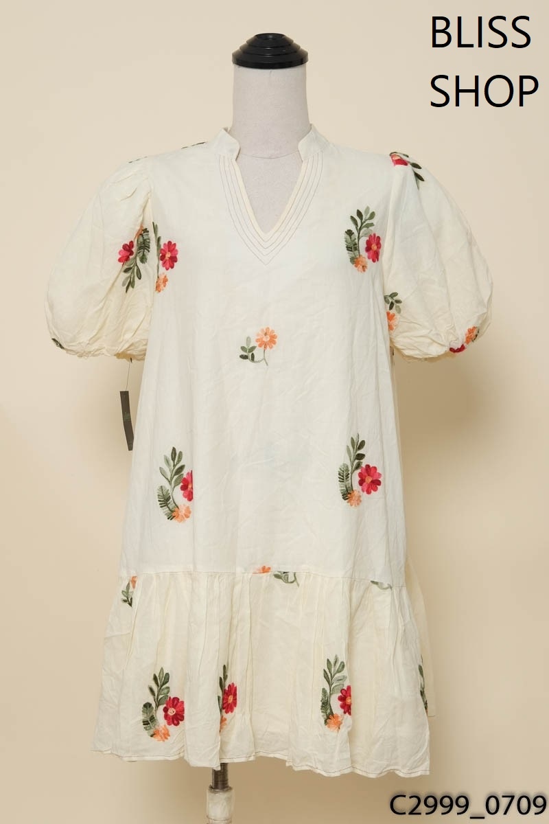 BLISS SHOP- Đầm be thêu hoa