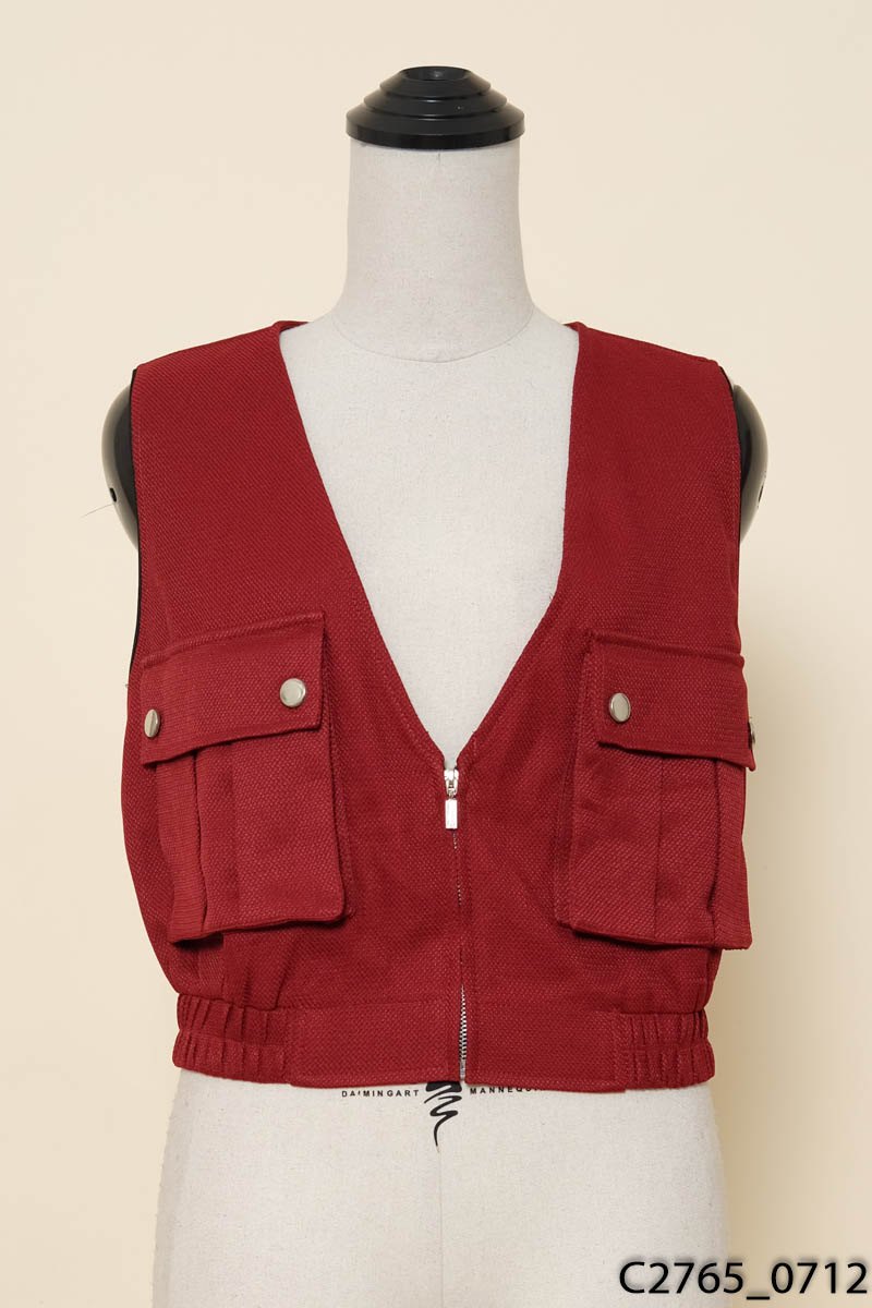Áo gile đỏ khóa zip