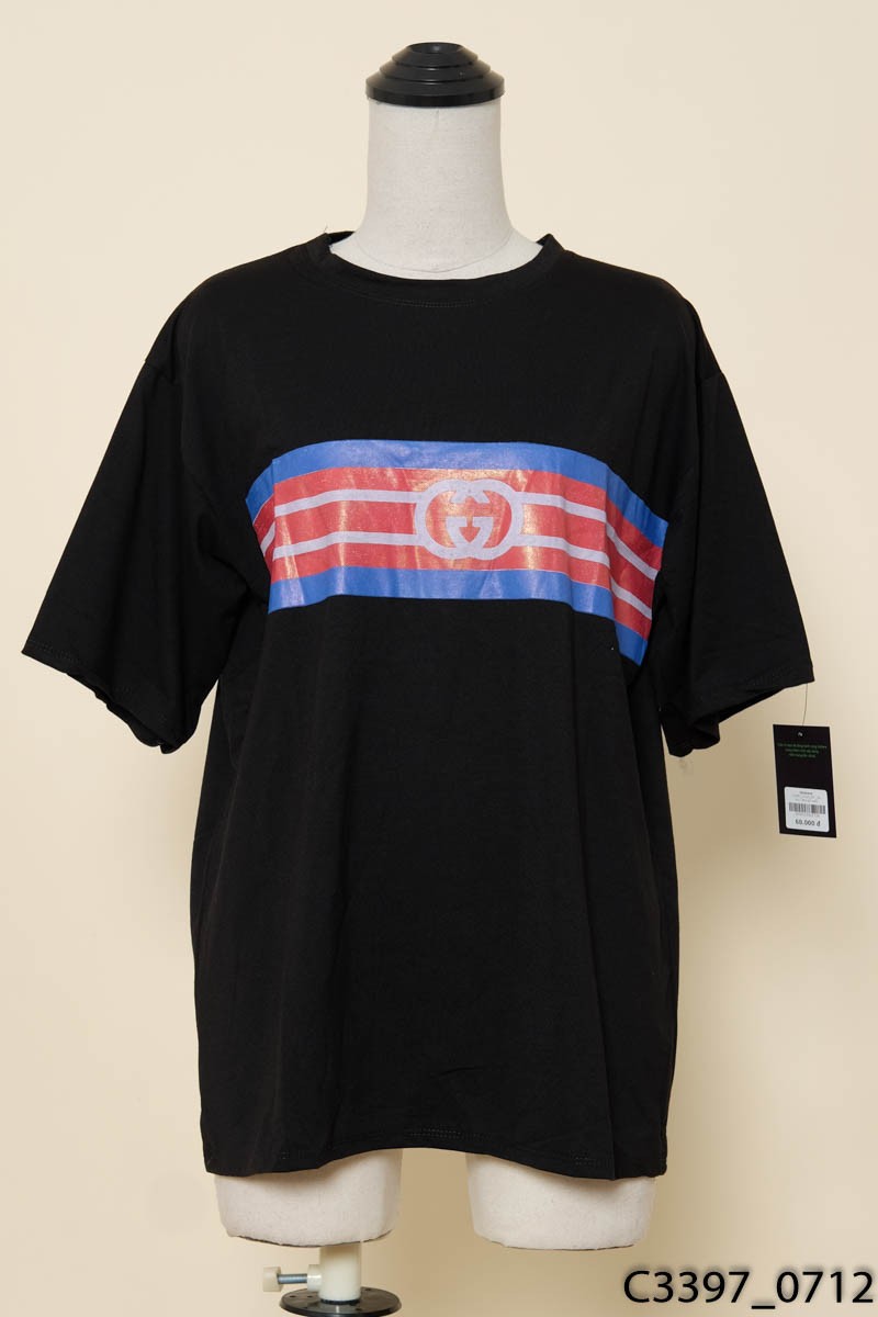 Áo thun đen kẻ xanh đỏ New Tags