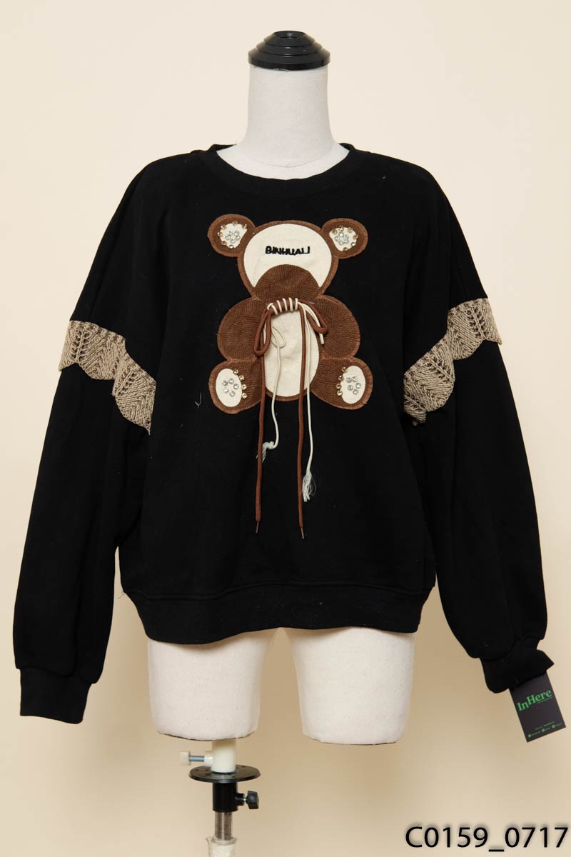 Áo sweater nỉ đen lót lông