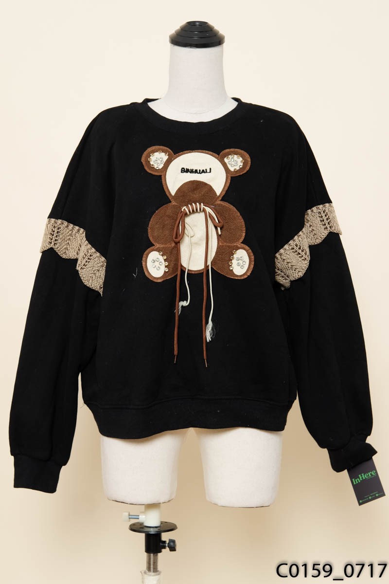 Áo sweater nỉ đen lót lông