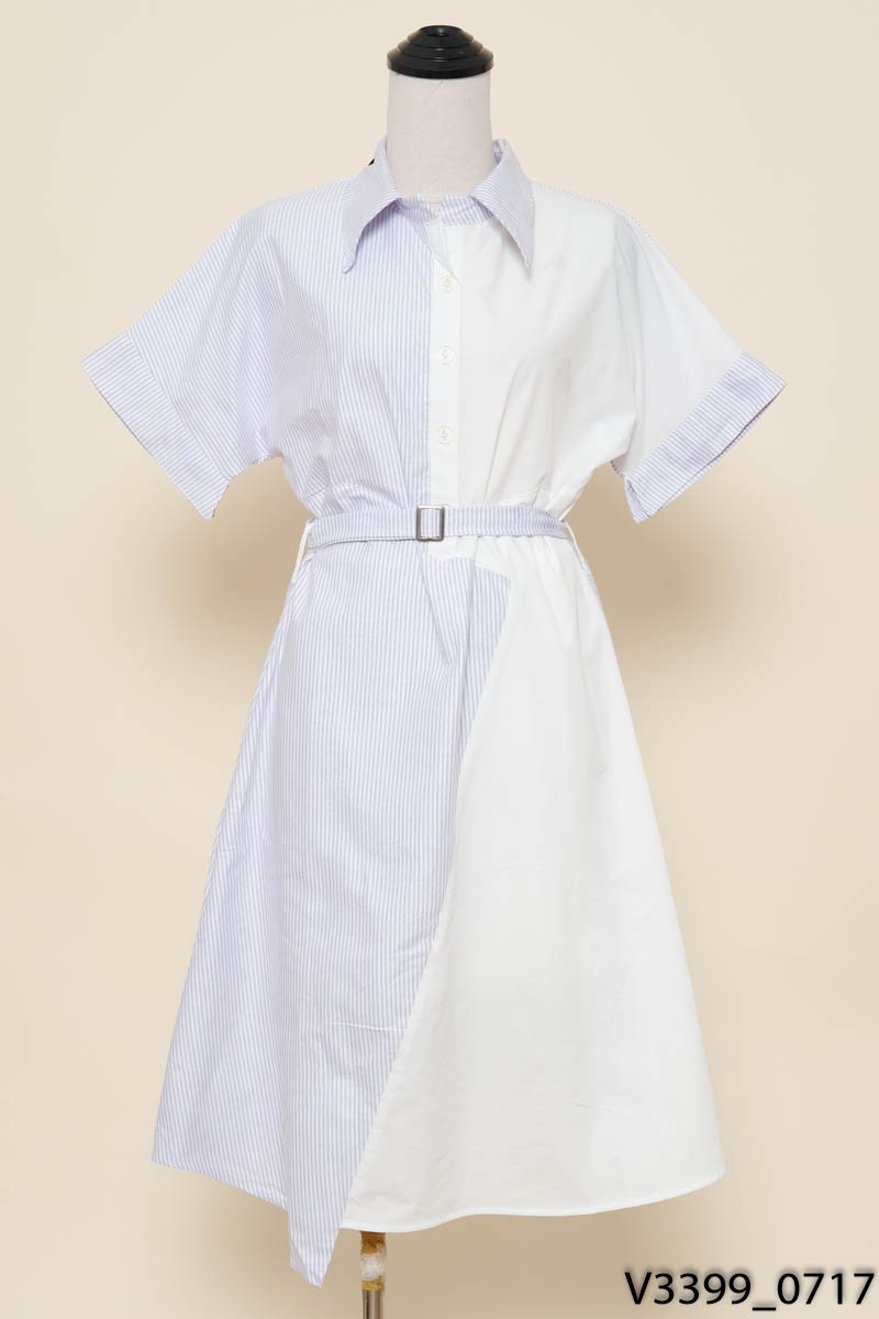 TREND FACTORY- Đầm trắng kẻ tím New Tags