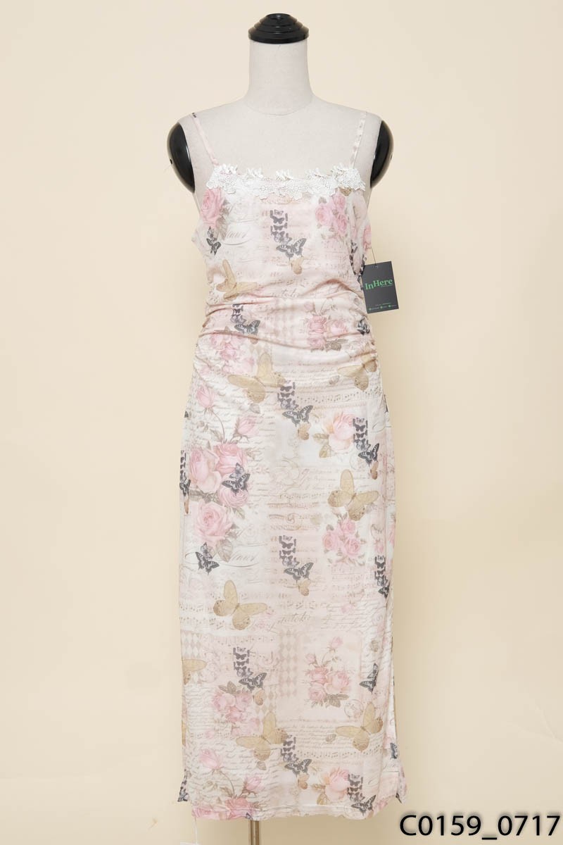 Đầm be 2 dây họa tiết New Tags