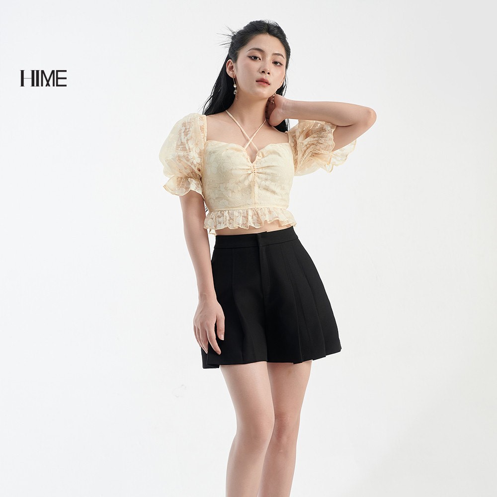 HIME-Quần shorts đen xếp ly