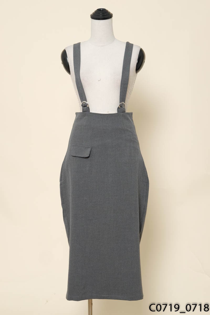 CATI CLOTHINGS-Chân váy yếm ghi kẻ đen New Tags