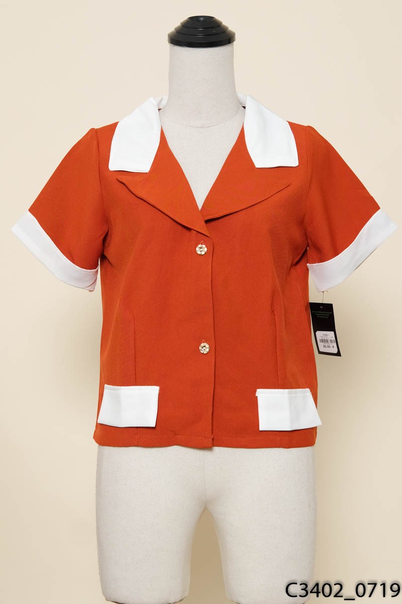 Áo nâu cam cổ vest