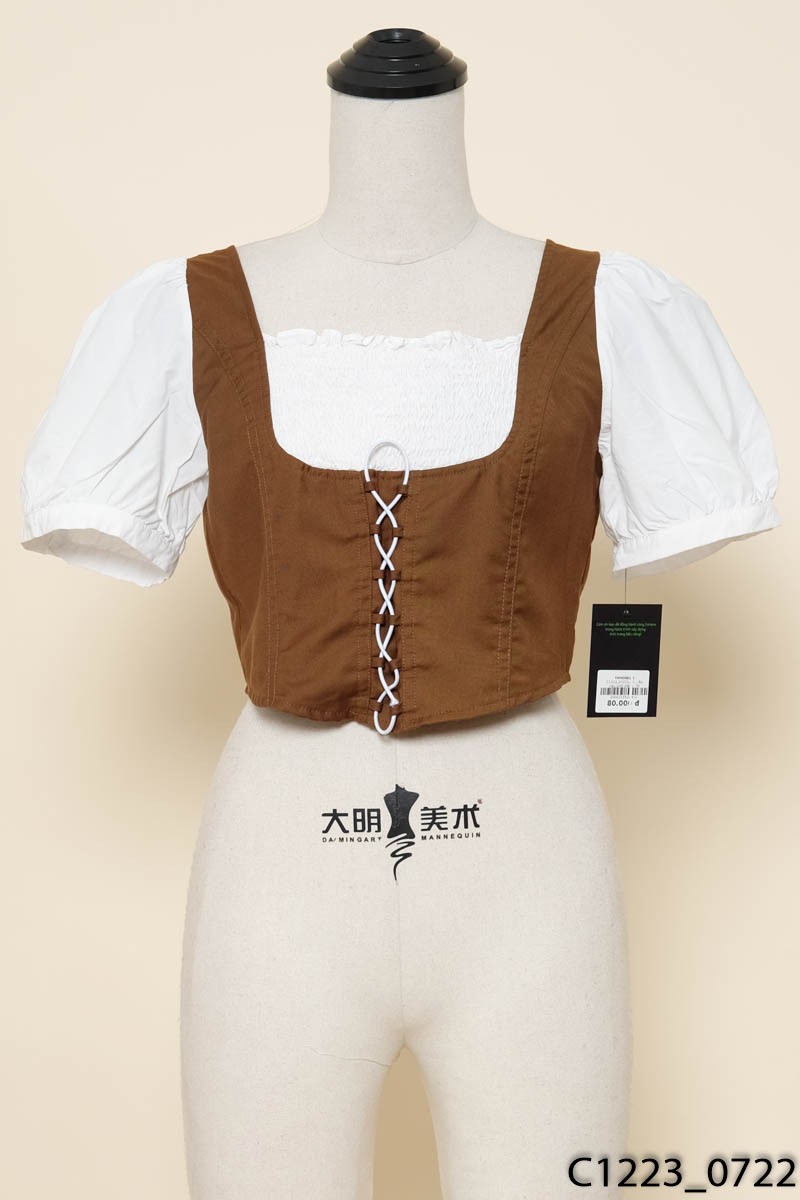 Áo nâu phối trắng