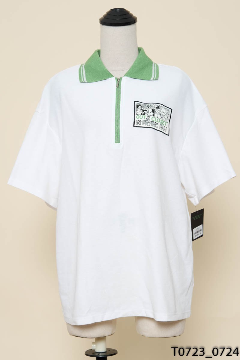 Áo polo trắng cổ xanh lá