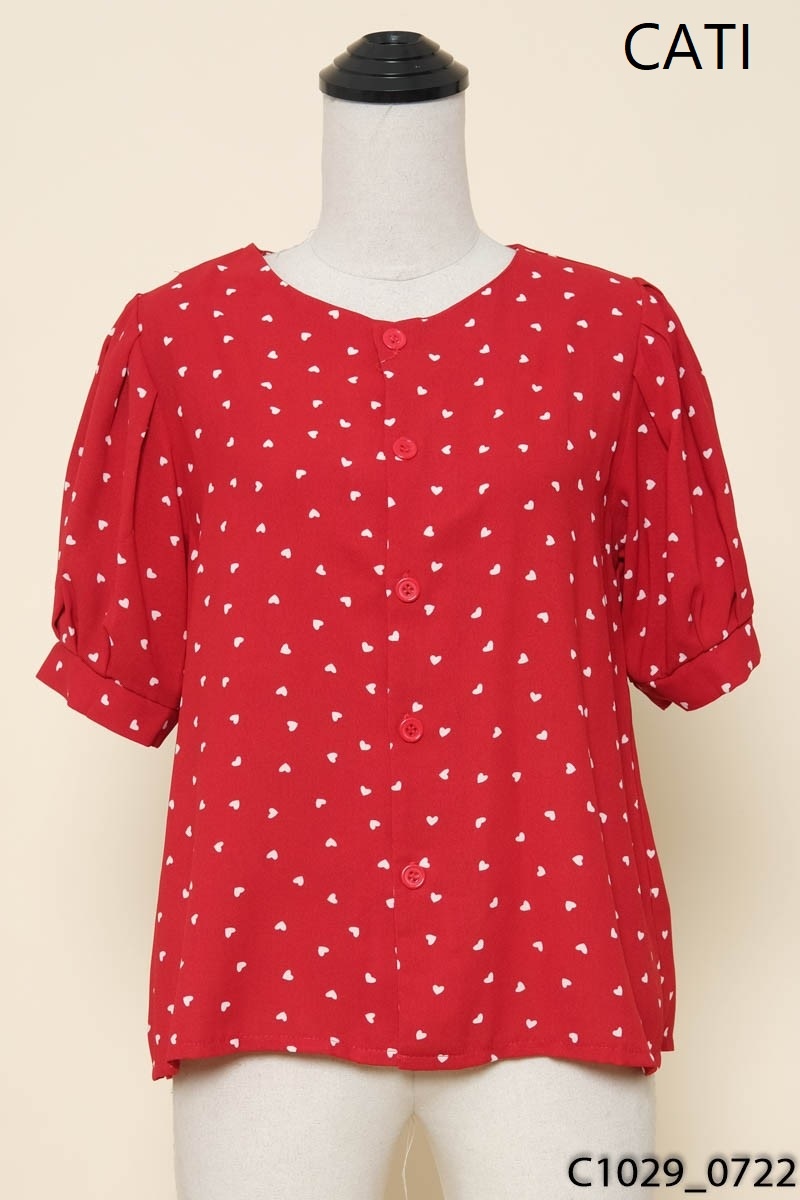 CATI CLOTHING- Áo đỏ họa tiết tim New Tags