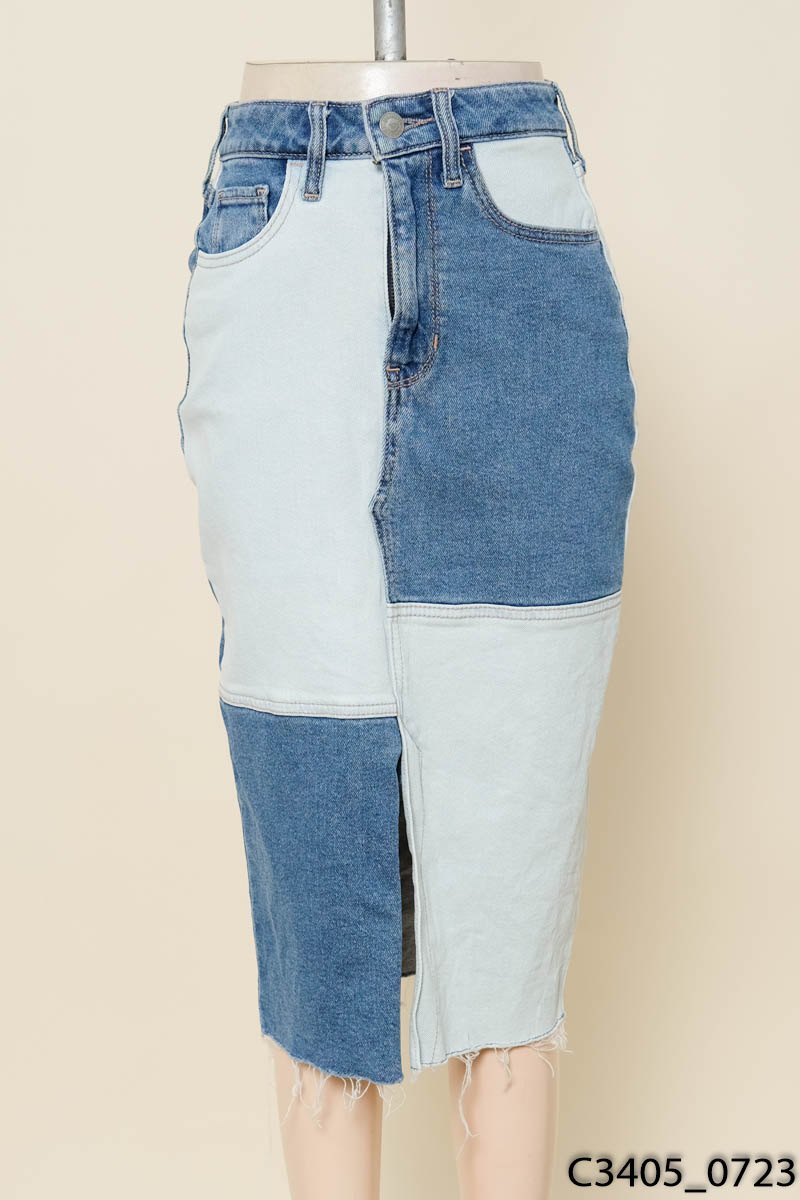 Chân váy bò phối xanh trắng Hollister