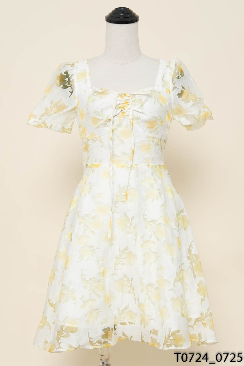 LUXY STORE-Đầm be hoa xanh