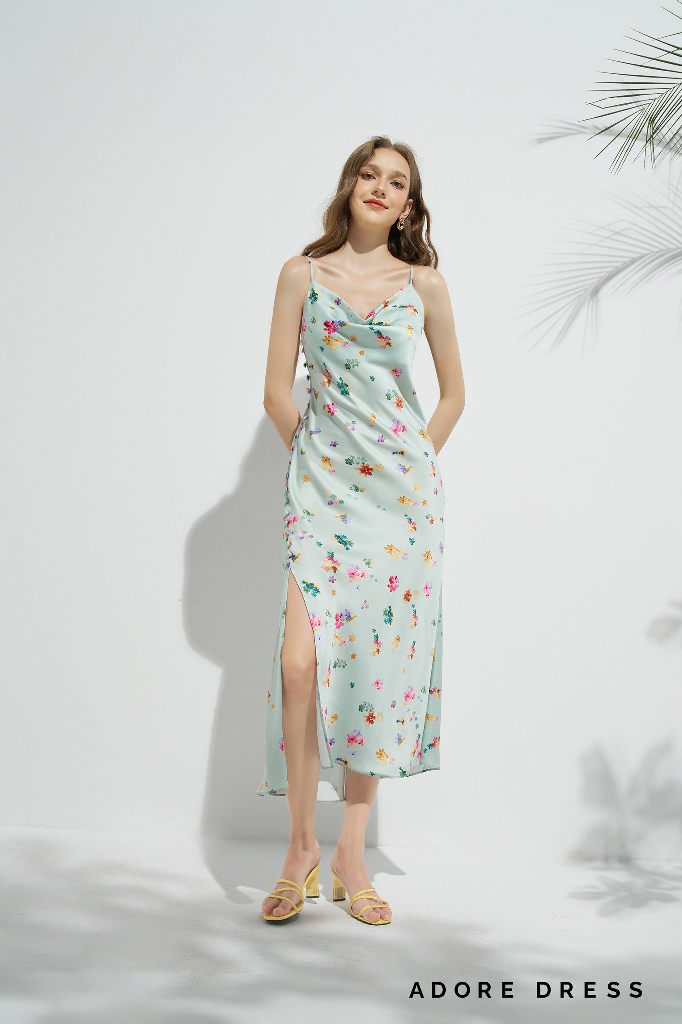 Đầm 2 dây lụa xanh hoa nhí Adore Dress New Tags