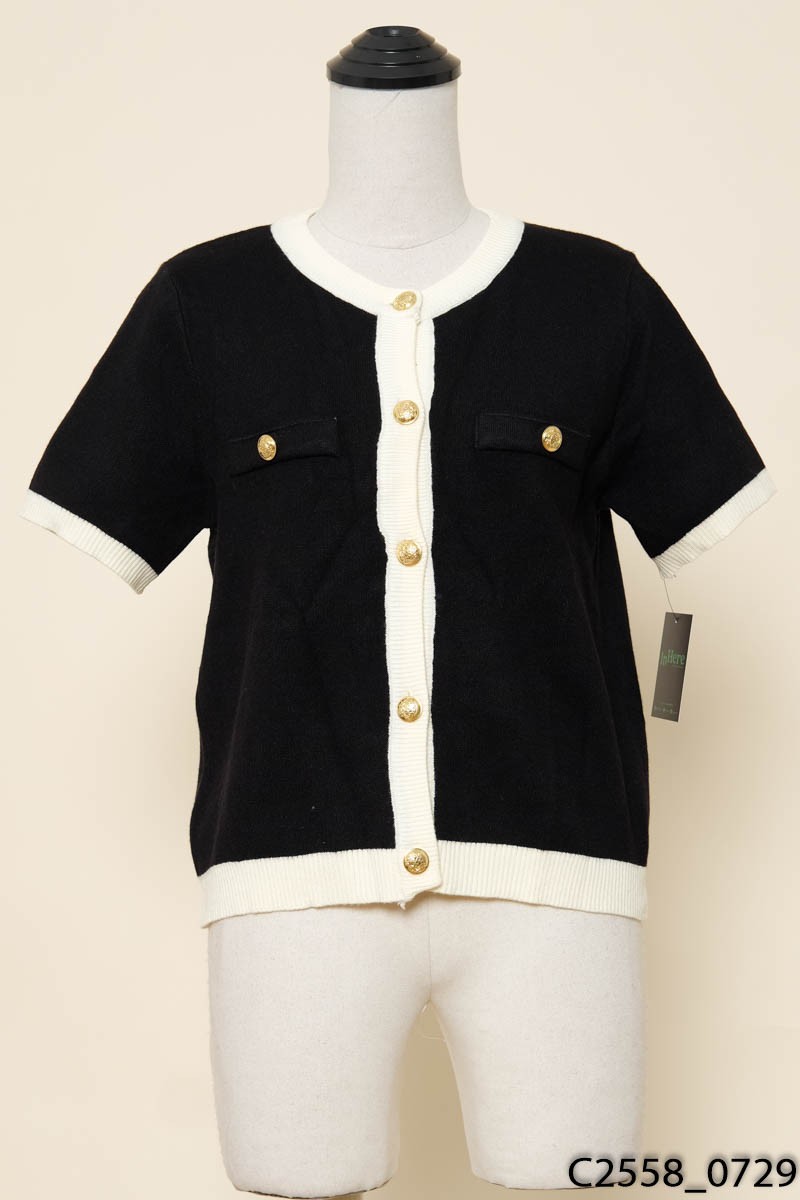 SHEMODA-Áo cardigan đen viền kem New Tags