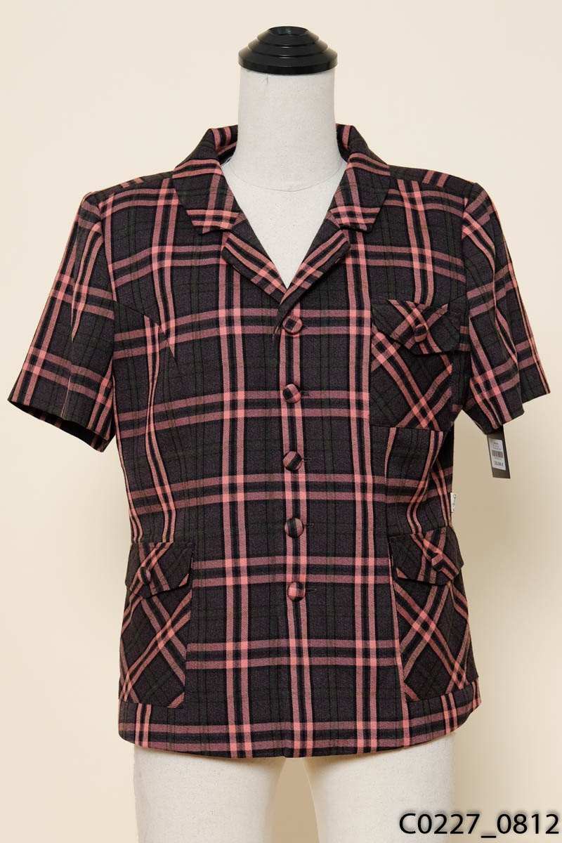 CHING-Áo khoác vest ghi viền hồng