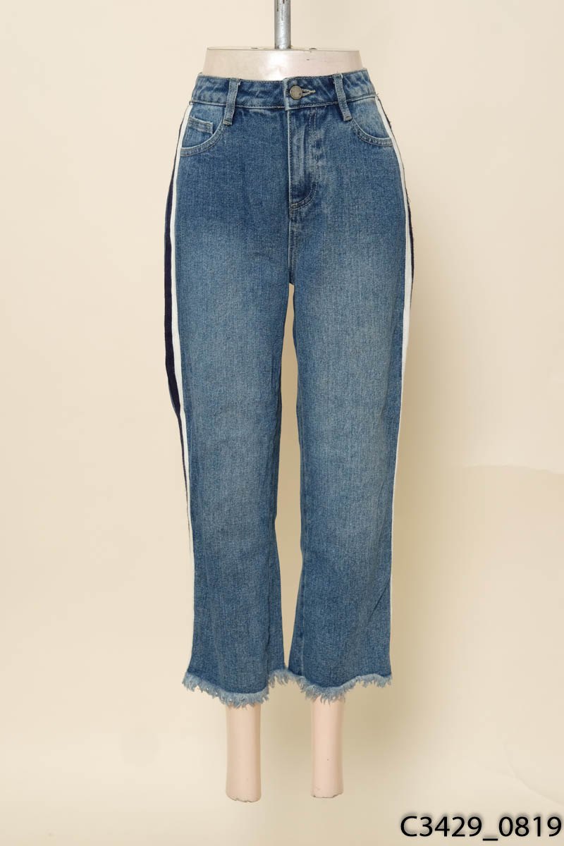 Quần jeans xanh viền trắng