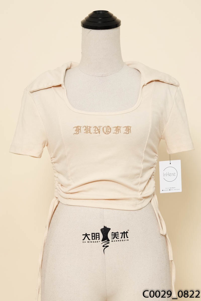 Áo be cổ vuông dây rút eo