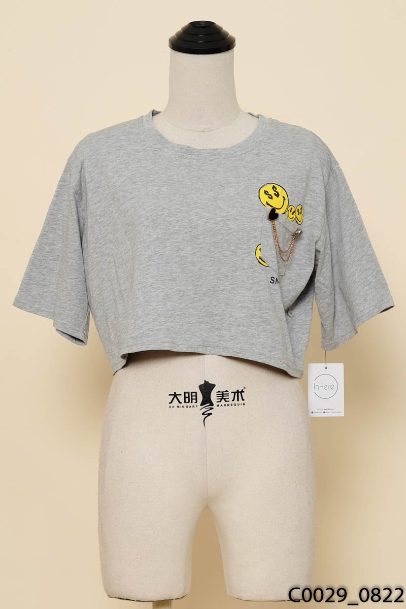 Áo croptop màu ghi hình in