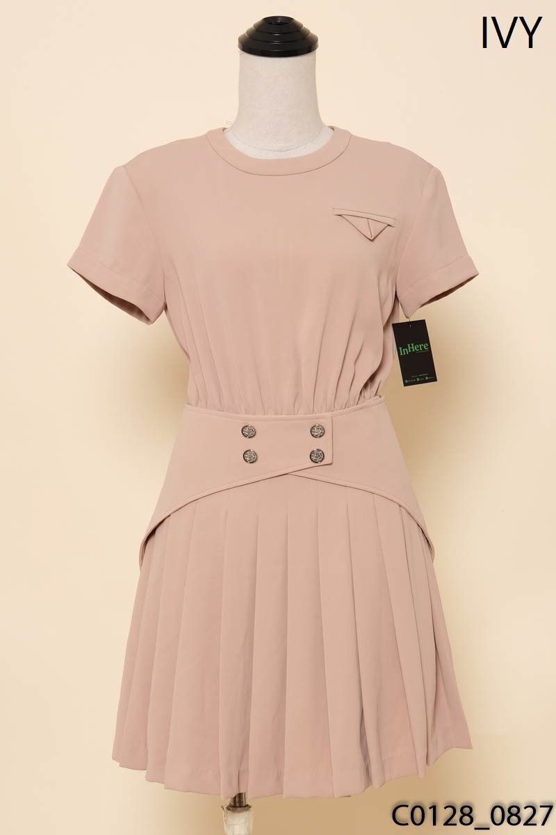 IVY YOU-Đầm nâu xếp ly
