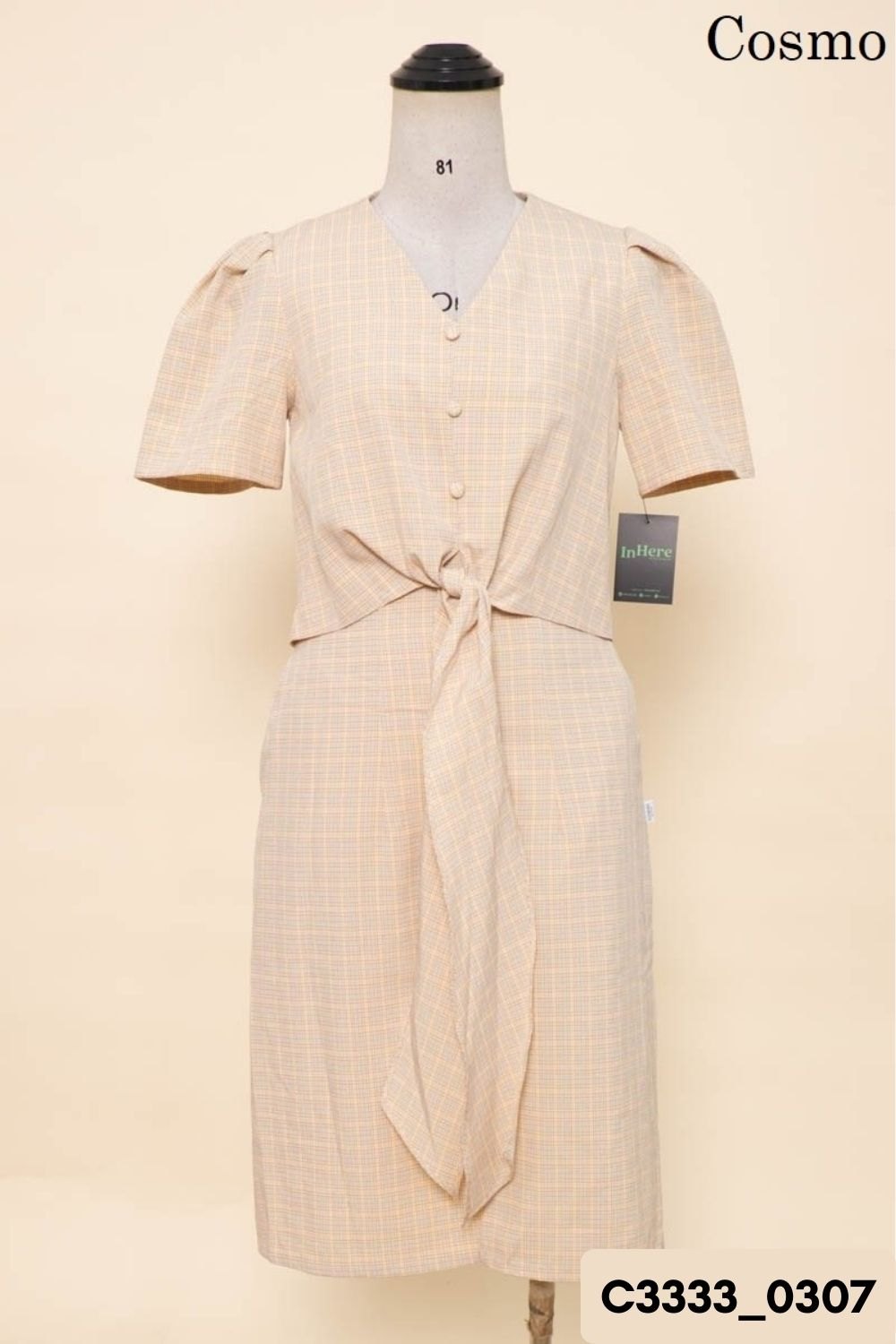 Đầm kẻ be Cosmo Design