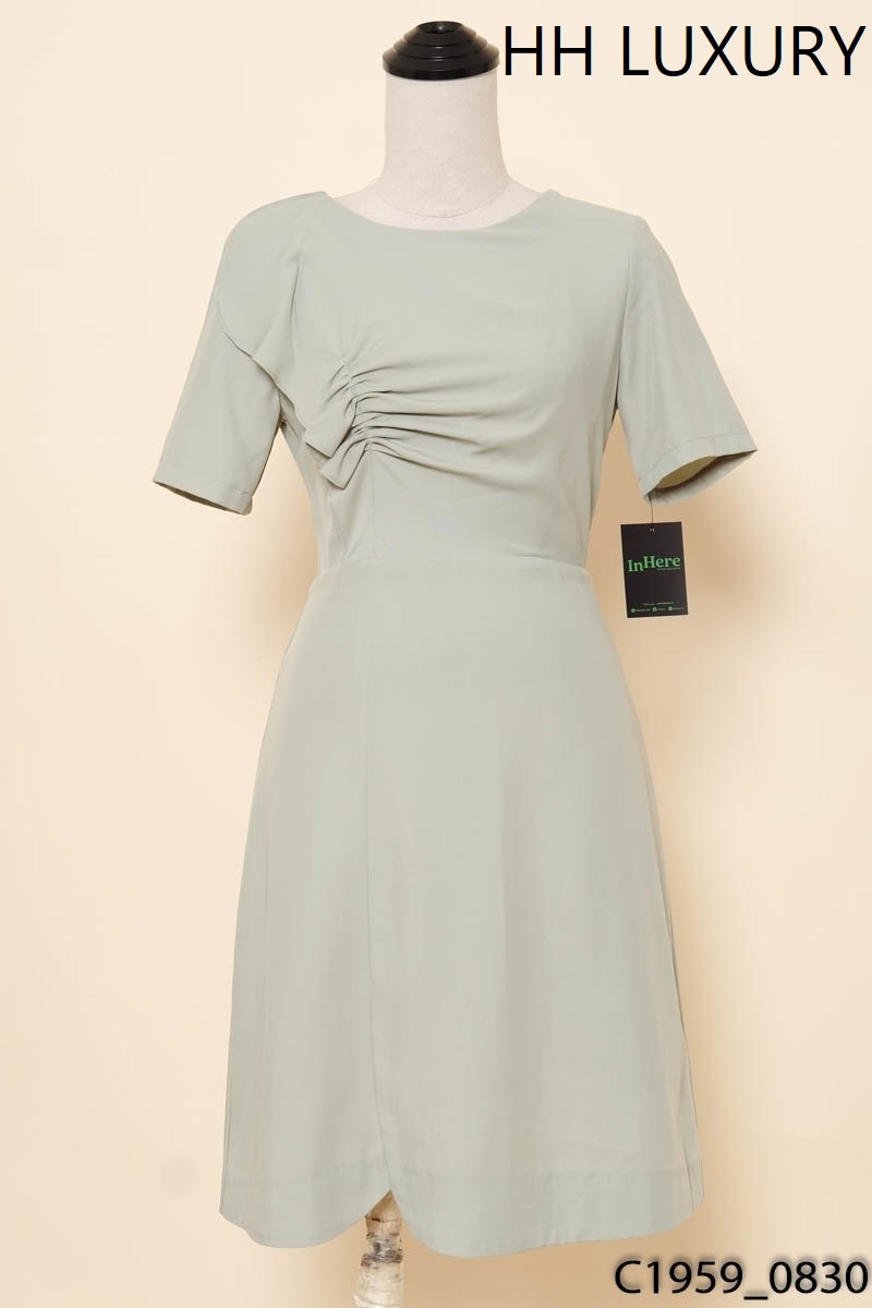 HH LUXURY -Đầm xanh cổ tròn