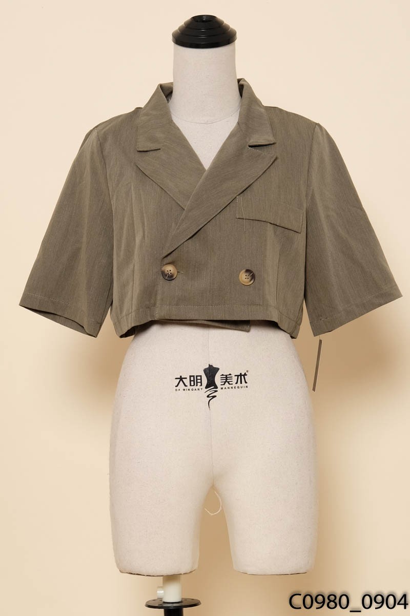 Áo blazer màu rêu dáng ngắn