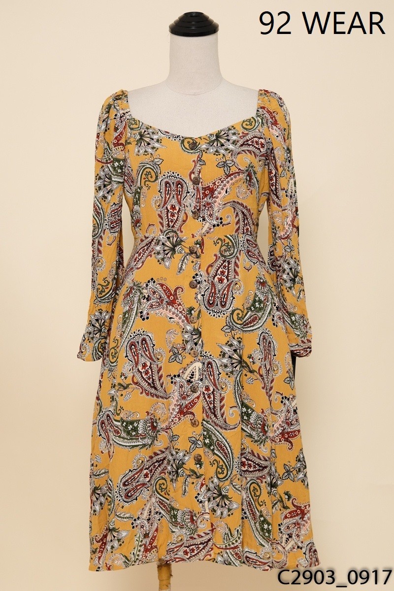 Đầm vàng họa tiết 92 Wear New Tags