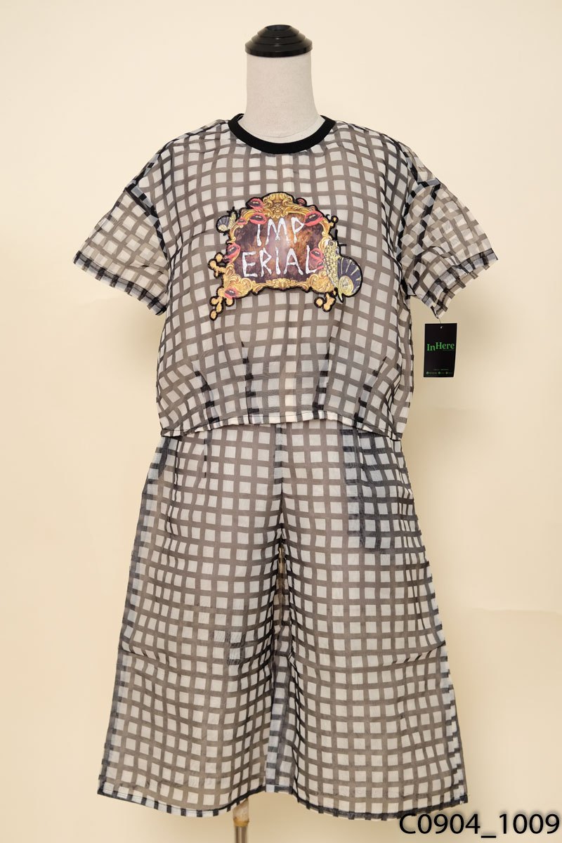Set áo quần kẻ caro đen