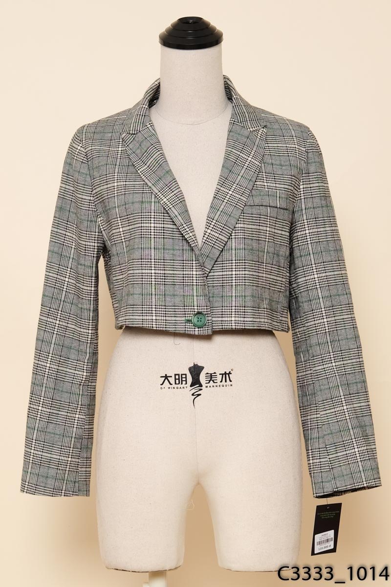 Áo blazer dáng ngắn kẻ đen xanh