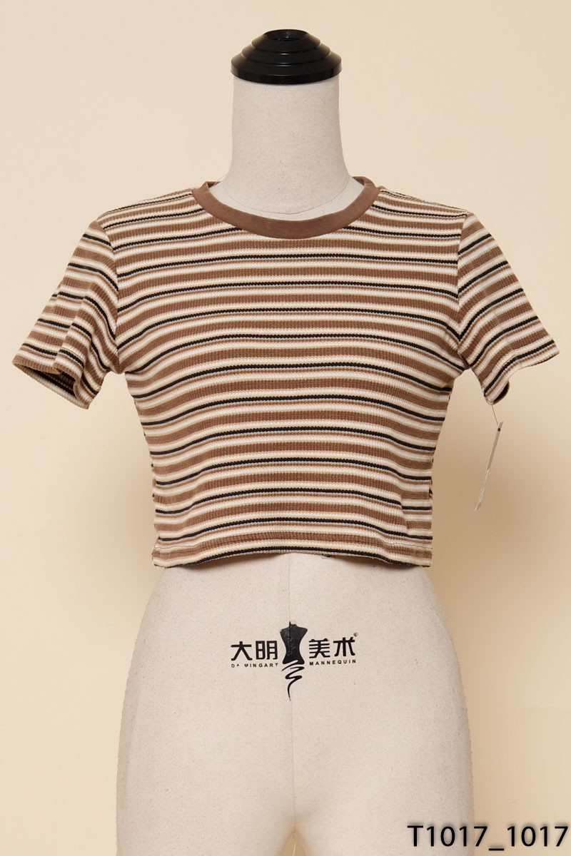 JUNE STUDIO-Áo croptop kẻ nâu