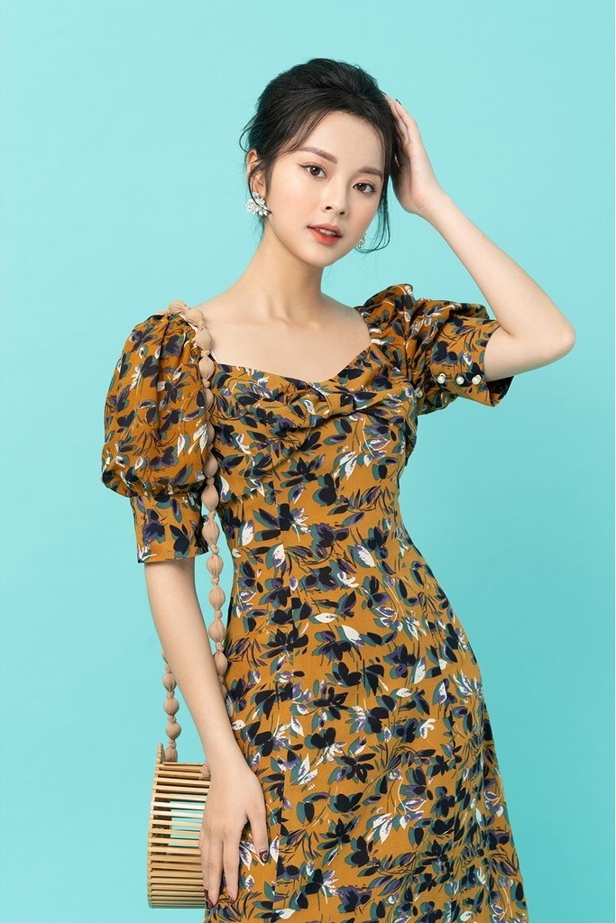Đầm nâu hoa tím 92 Wear New Tags