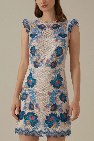 KAREN MILLEN-Đàm lưới trắng hoa xanh New Tags