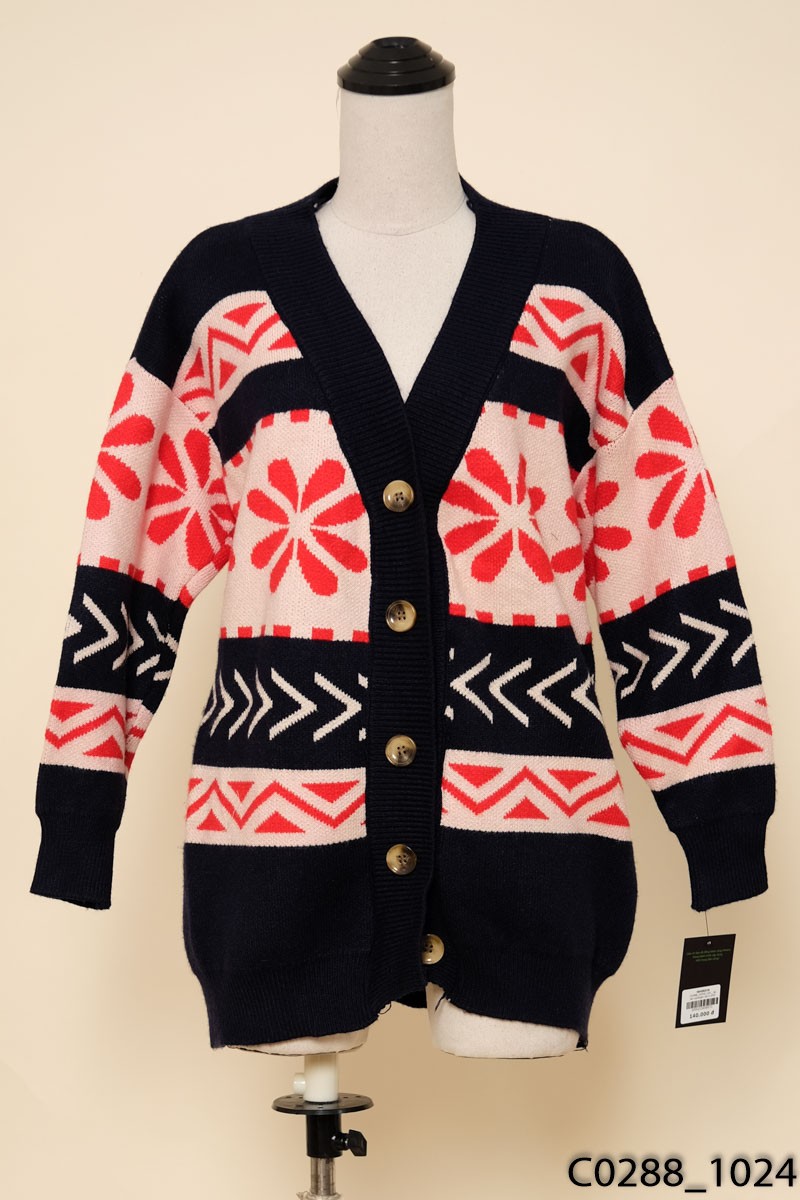 Áo len cardigan xanh phối hồng