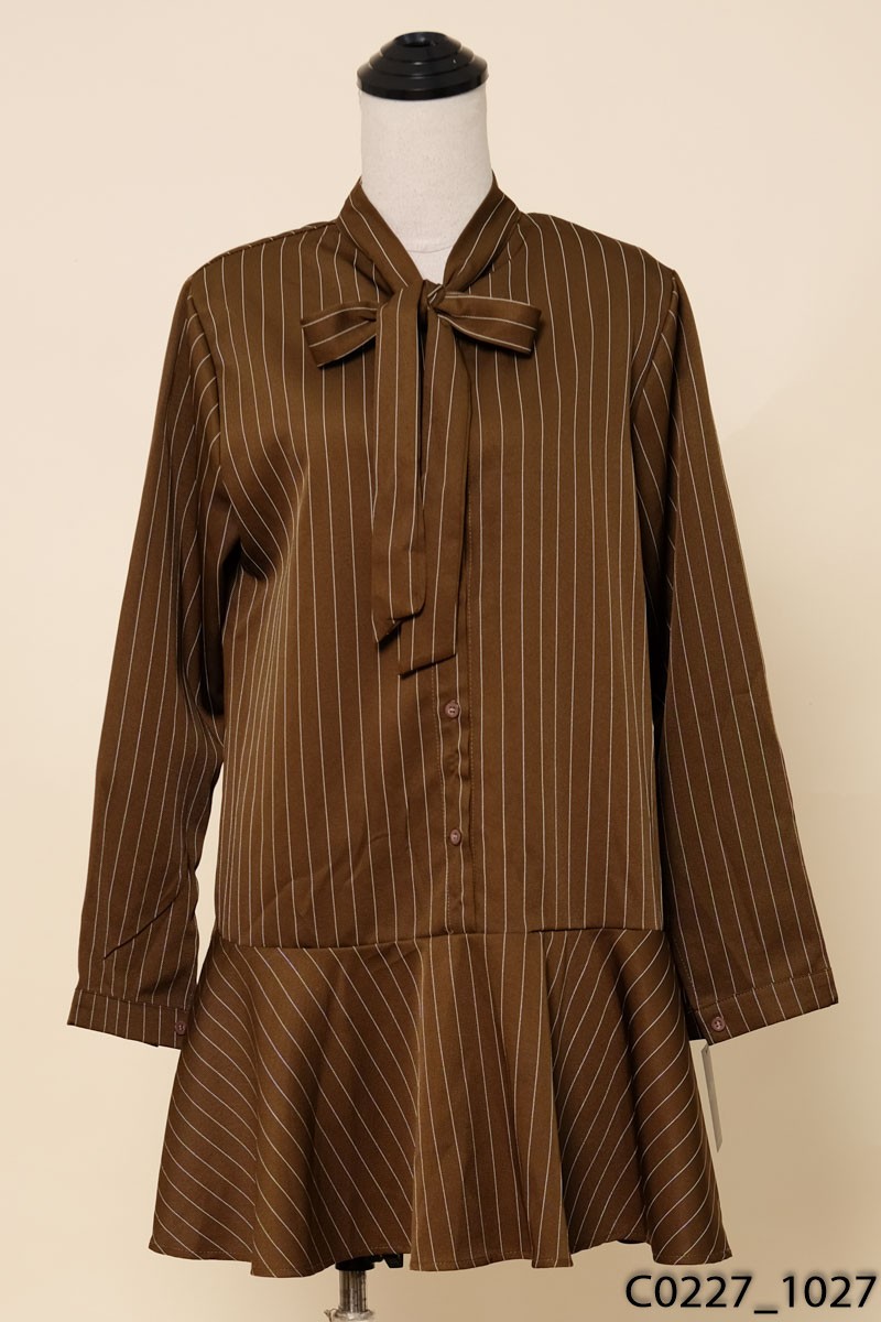 Đầm babydoll nâu kẻ trắng