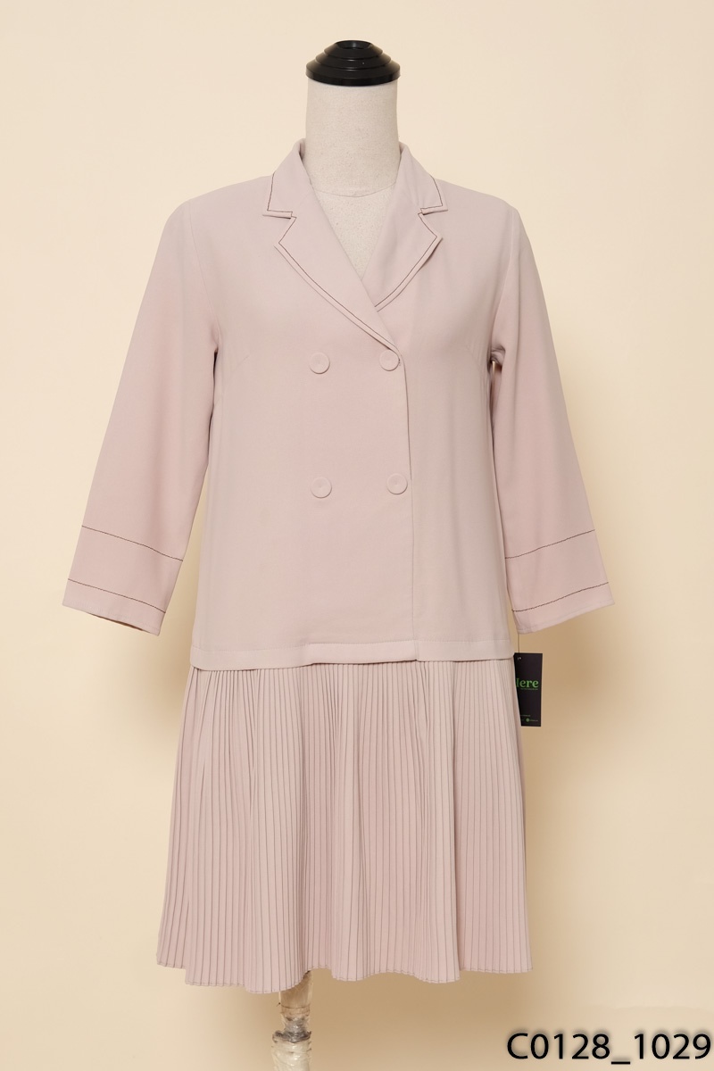 Đầm be cổ vest