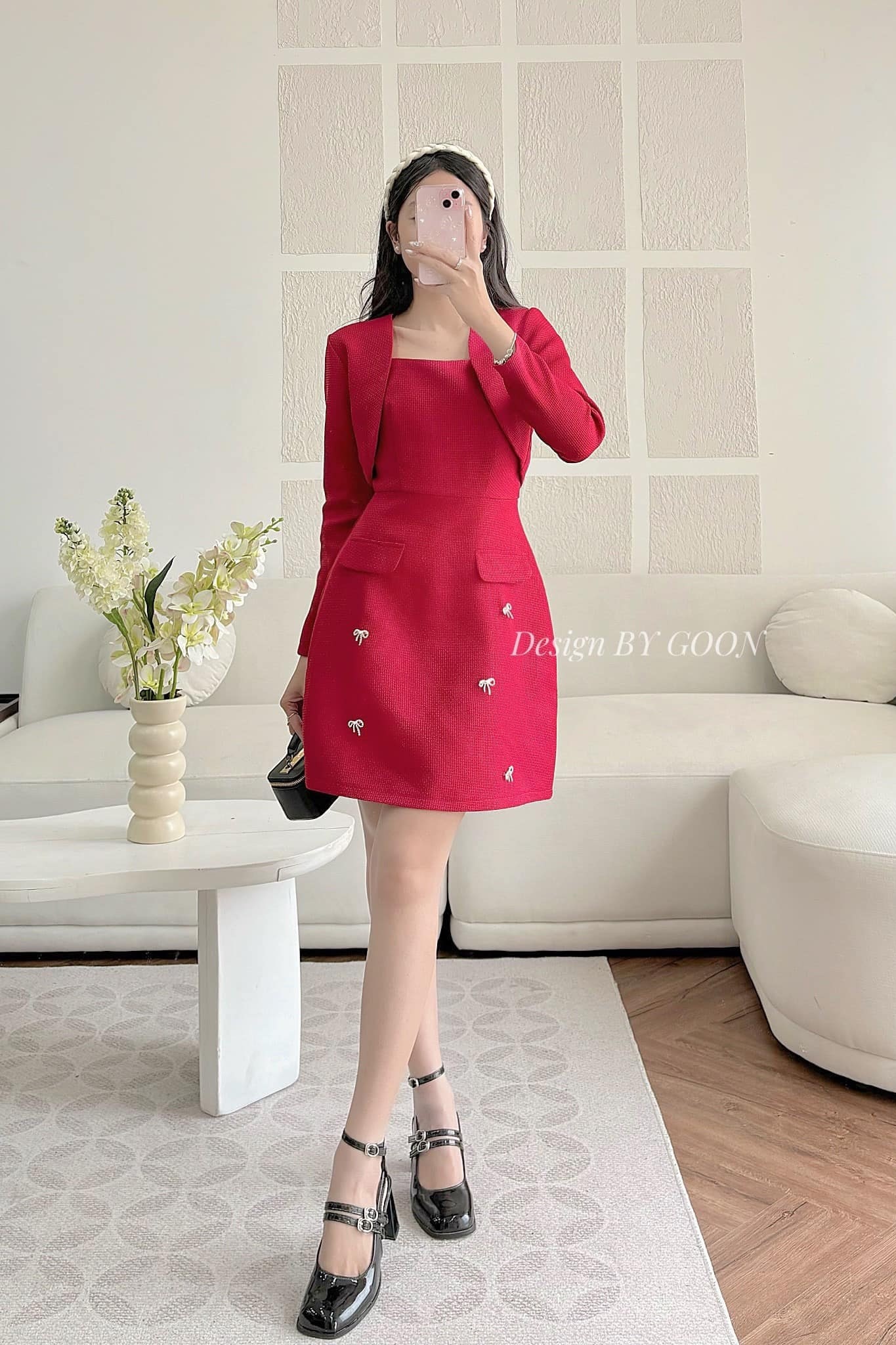 GOON-Set áo + đầm 2 dây đỏ
