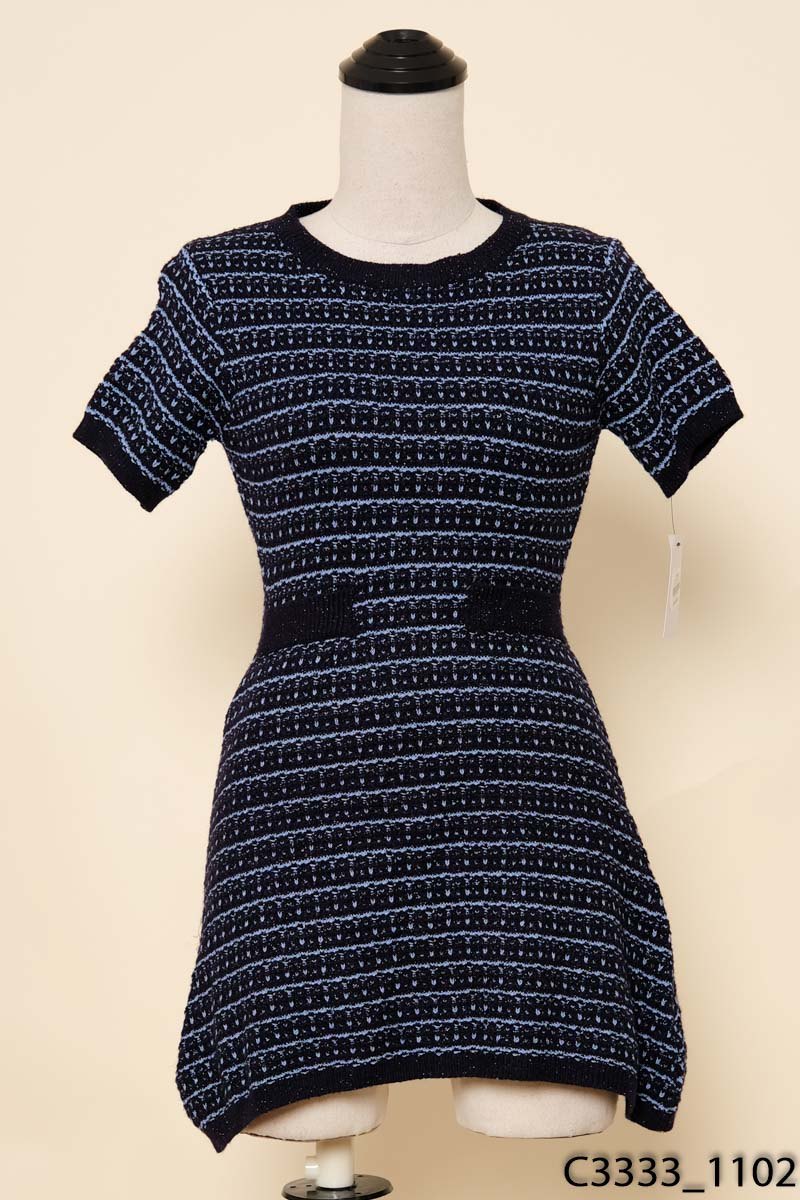 Đầm len xanh viền xanh than