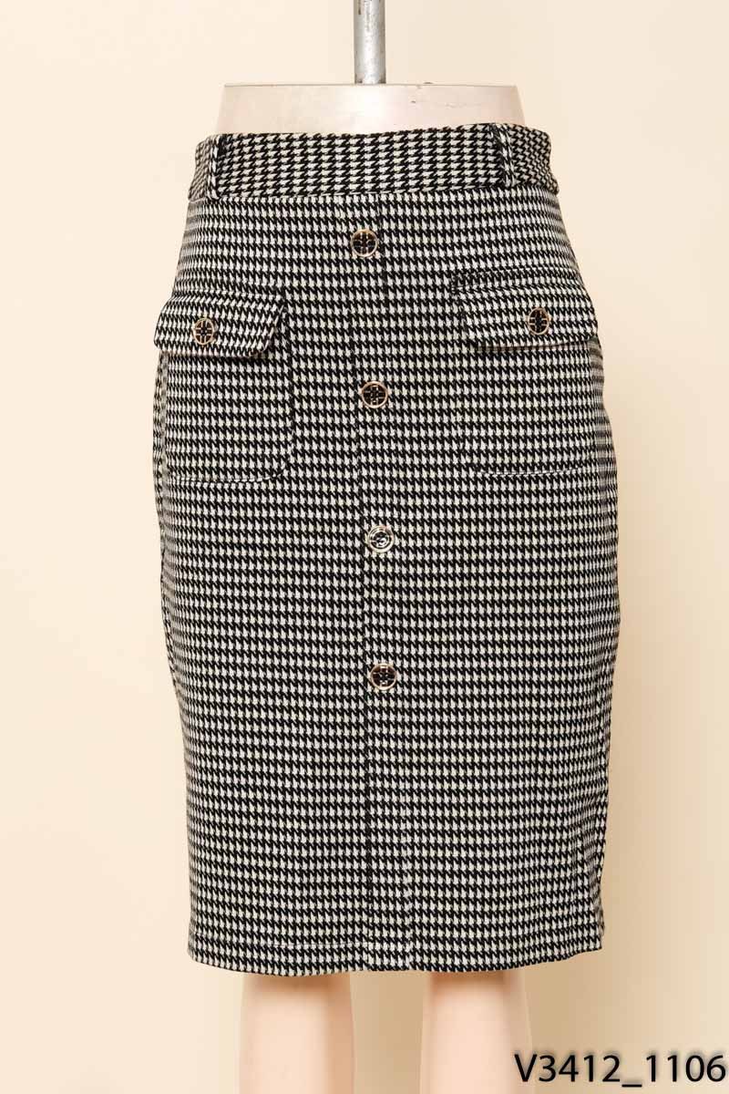 CHERRY DESIGN-Chân váy dạ caro đen