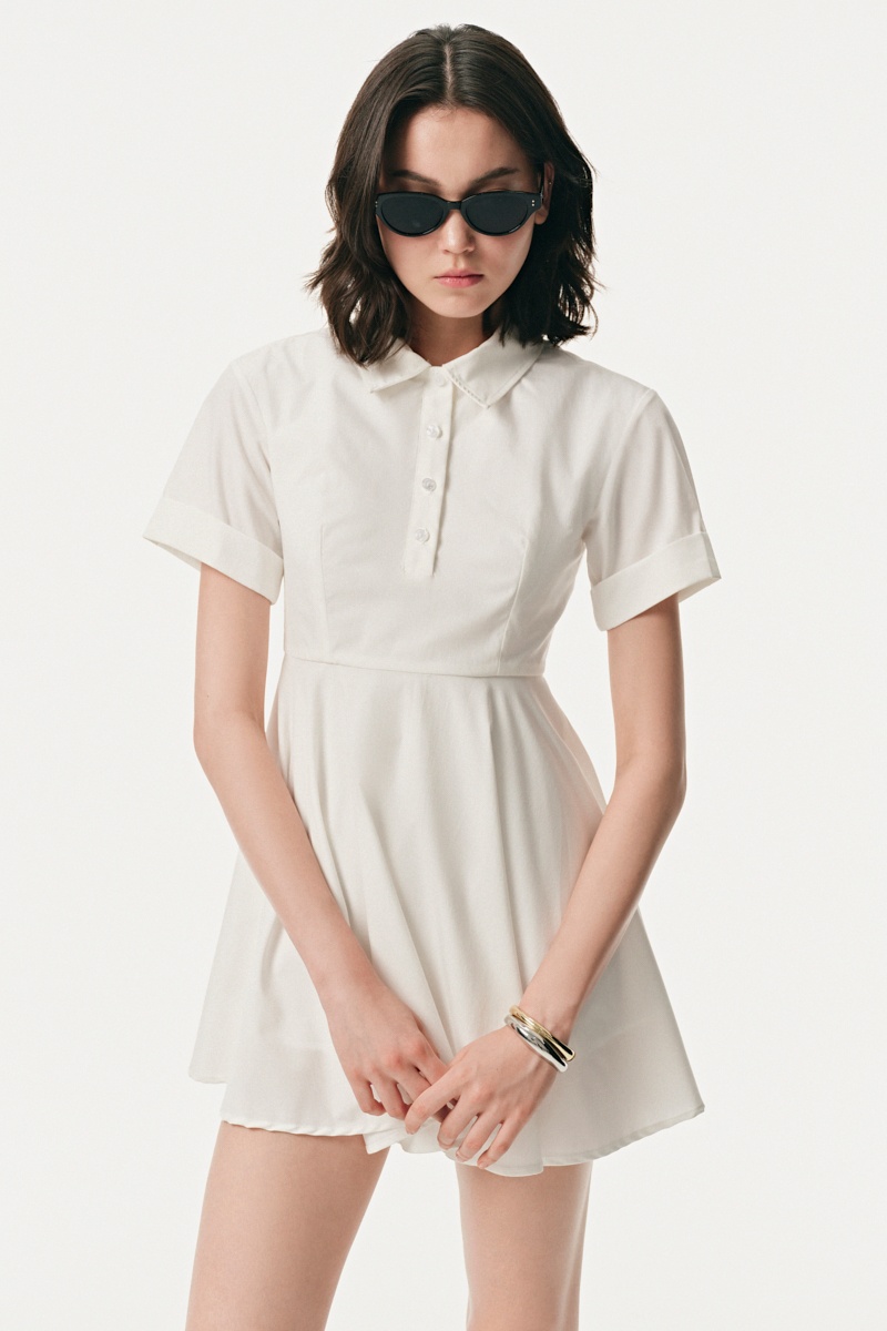 Đầm trắng cổ sơ mi Mono talk New Tags